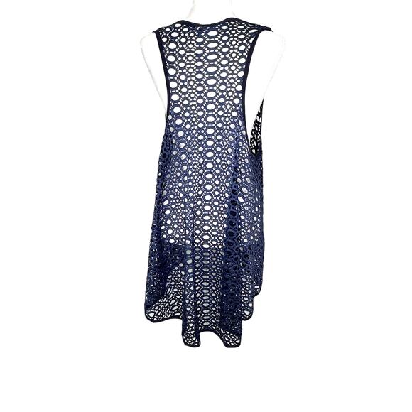 Comfy USA Navy Blue Crocheted Hi-Lo Overlay Stretchy Topper Cover Up Tank Top - Picture 5 of 6